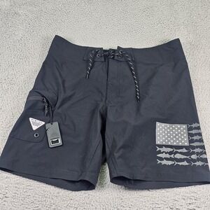 Columbia Board Shorts Mens 36 Black PFG Fish Flag Patriotic Fishing Swim Trunks